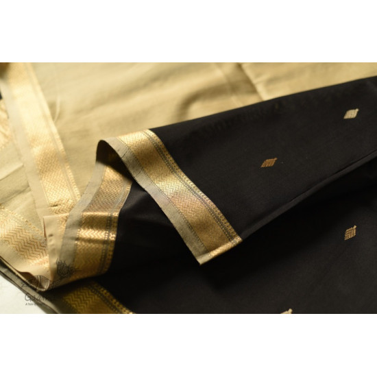 buy Handwoven Maheshwari Black Saree With Golden Pallu