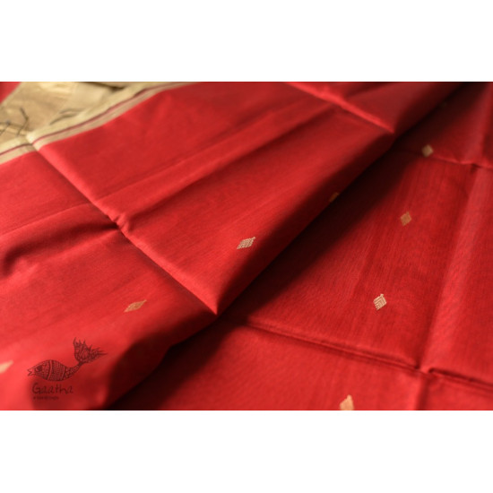 buy  Handwoven Maheshwari Red Saree With Golden Pallu 