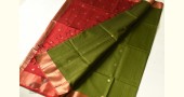 buy Handwoven Maheshwari Saree - Mehandi Green with Red Pallu