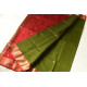 buy Handwoven Maheshwari Saree - Mehandi Green with Red Pallu