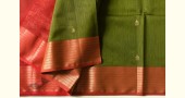 buy Handwoven Maheshwari Saree - Mehandi Green with Red Pallu
