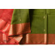 buy Handwoven Maheshwari Saree - Mehandi Green with Red Pallu