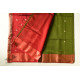 buy Handwoven Maheshwari Saree - Mehandi Green with Red Pallu