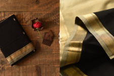 Pavitra . पवित्रा | Handwoven Maheshwari Black Saree With Golden Pallu