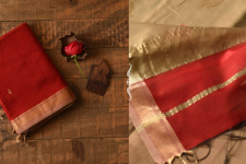 Pavitra . पवित्रा | Handwoven Maheshwari Red Saree With Golden Pallu 