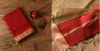 Pavitra . पवित्रा | Handwoven Maheshwari Red Saree With Golden Pallu 