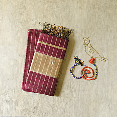 Rekha | Maheshwari - Dress Material (Top & Dupatta) - Maroon