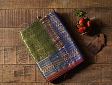 Pavitra . पवित्रा | Handwoven Maheshwari Silk & Zari Green Saree ( Zari Brocade)