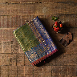 Pavitra . पवित्रा | Handwoven Maheshwari Silk & Zari Green Saree ( Zari Brocade)