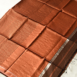 Iris ~ Maheshwari Handloom | All over Zari Stripe Saree - Copper Brown