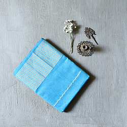 Pavitra . पवित्रा | Handloom Maheshwari Silk Sky Blue Saree ~ Zari Stripe Pallu