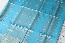 Pavitra . पवित्रा | Handloom Maheshwari Silk Sky Blue Saree ~ Zari Stripe Pallu