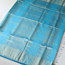 Pavitra . पवित्रा | Handloom Maheshwari Silk Sky Blue Saree ~ Zari Stripe Pallu