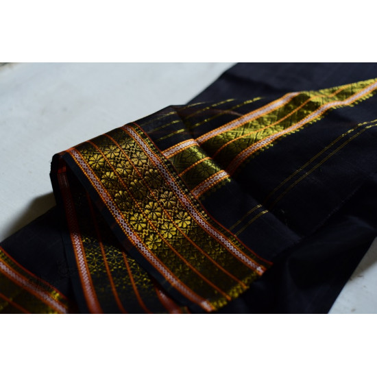 shop maheshwari cotton silk black saree with zari border