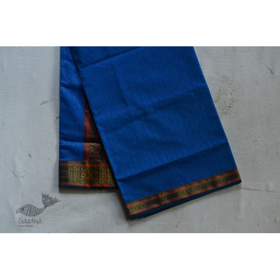 shop maheshwari cotton silk blue saree with zari border