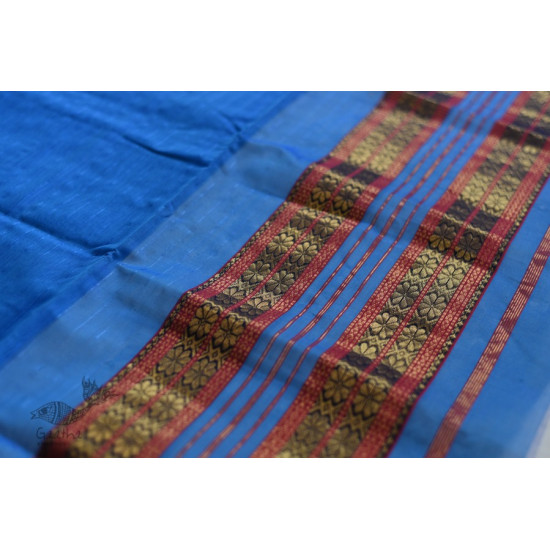 shop maheshwari cotton silk blue saree with zari border