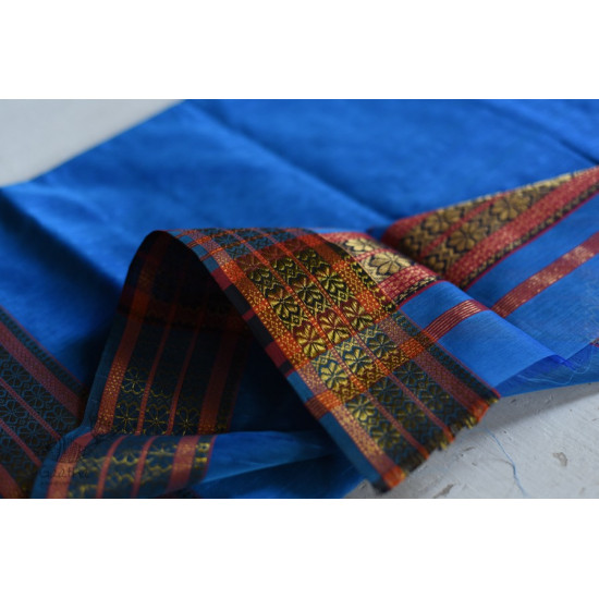 shop maheshwari cotton silk blue saree with zari border