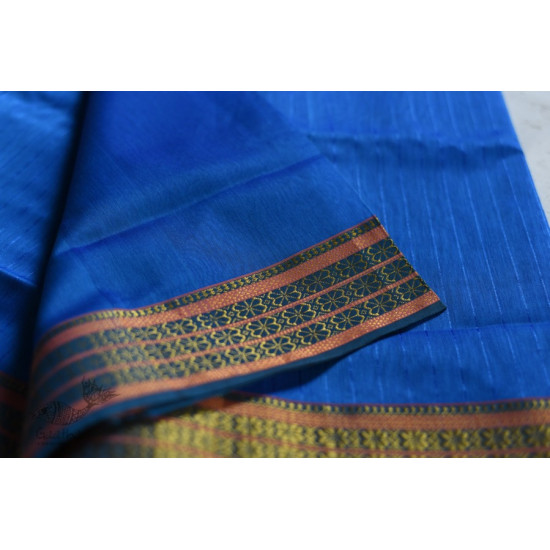 shop maheshwari cotton silk blue saree with zari border