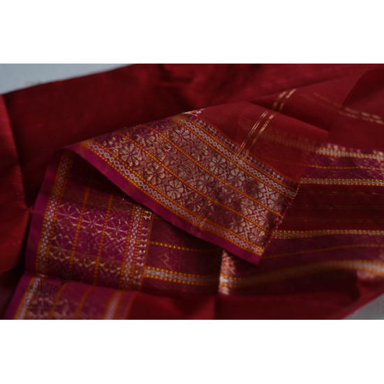 shop maheshwari cotton silk red saree with zari border