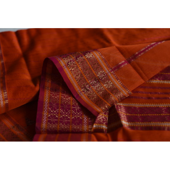 shop maheshwari cotton silk brick red saree with zari border 