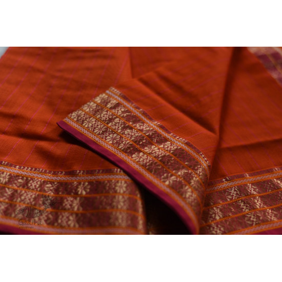 shop maheshwari cotton silk brick red saree with zari border 