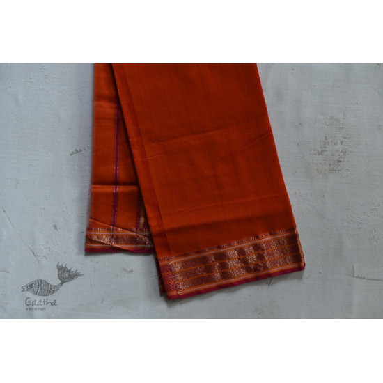 shop maheshwari cotton silk brick red saree with zari border 