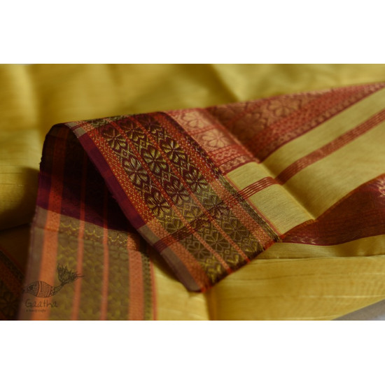 shop maheshwari cotton silk lemon yellow saree with zari border