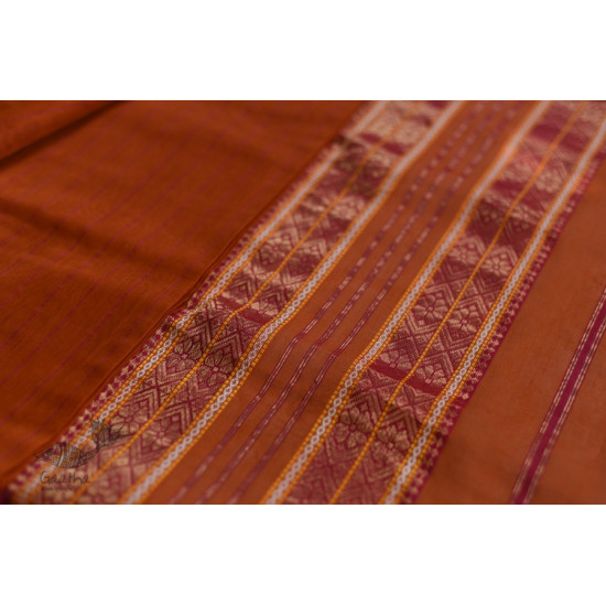 shop maheshwari cotton silk rust color saree with zari border