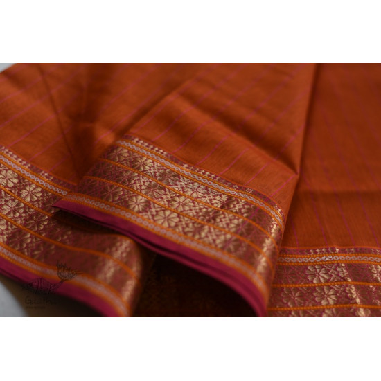 shop maheshwari cotton silk rust color saree with zari border