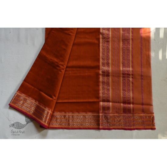 shop maheshwari cotton silk rust color saree with zari border