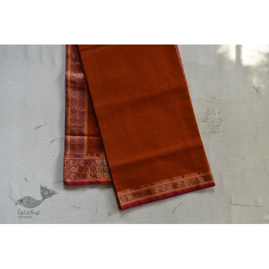 shop maheshwari cotton silk rust color saree with zari border