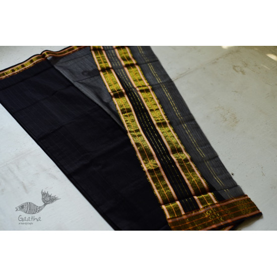 shop maheshwari cotton silk black saree with zari border