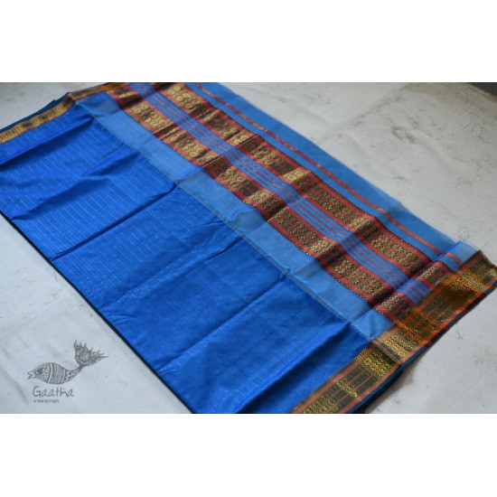 shop maheshwari cotton silk blue saree with zari border