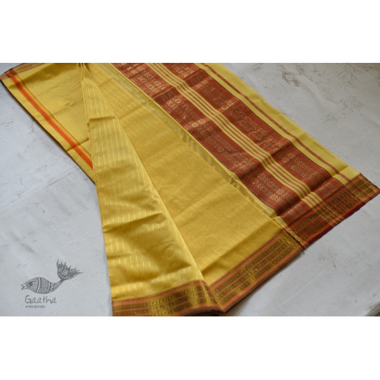 shop maheshwari cotton silk lemon yellow saree with zari border