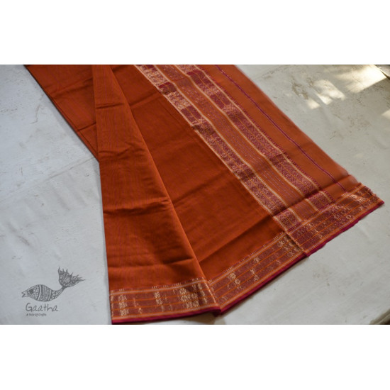 shop maheshwari cotton silk rust color saree with zari border