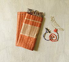 Rekha | Maheshwari Handloom Dress Material - Golden Zari Checks - Top & Dupatta