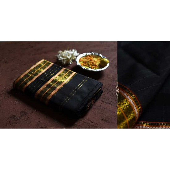 shop maheshwari cotton silk black saree with zari border