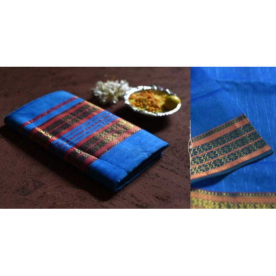 shop maheshwari cotton silk blue saree with zari border