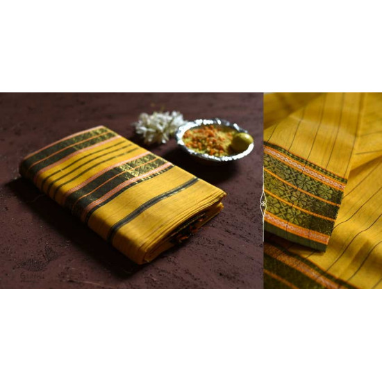 shop maheshwari cotton silk saree with zari border - light yellow