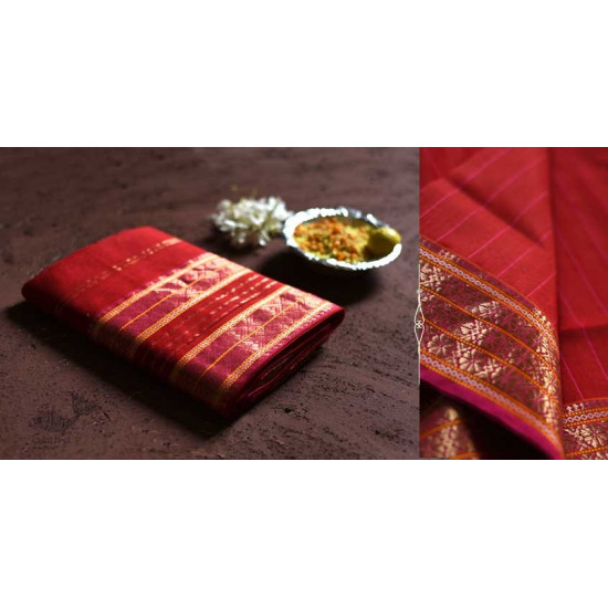 shop maheshwari cotton silk red saree with zari border