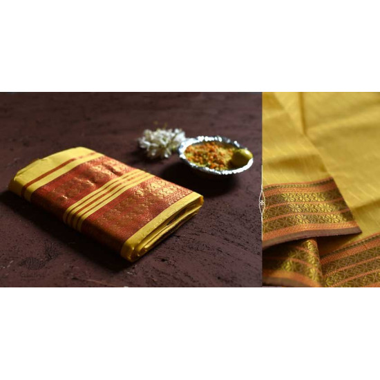 shop maheshwari cotton silk lemon yellow saree with zari border