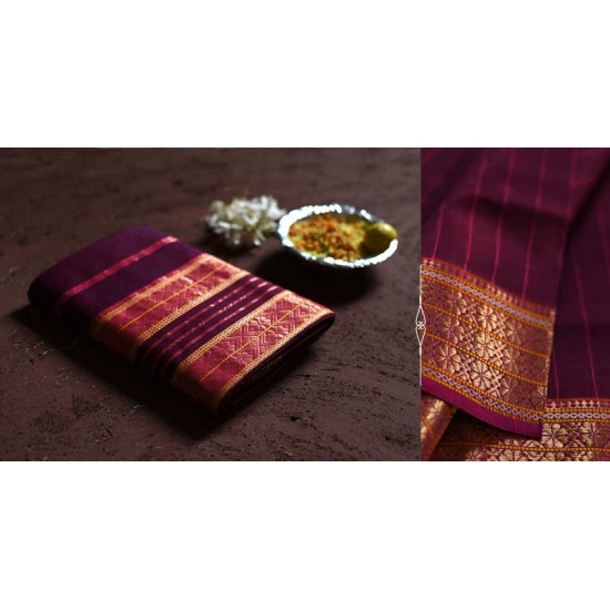 shop maheshwari cotton silk violate color saree with zari border