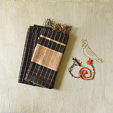 Rekha | Maheshwari - Black Dress Material (Top & Dupatta) - Zari Checks