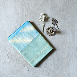 Pavitra . पवित्रा | Handloom Maheshwari Silk Saree ~ Green & Blue Dhoop Chhaon