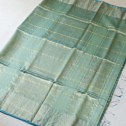 Pavitra . पवित्रा | Handloom Maheshwari Silk Saree ~ Green & Blue Dhoop Chhaon