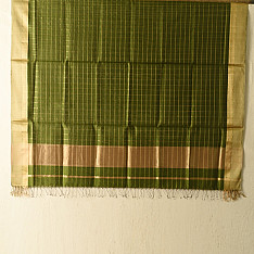 Rekha | Maheshwari Handloom Dress Material (Top & Dupatta) - Perrot Green