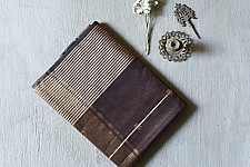 Pavitra . पवित्रा | Handloom Maheshwari Silk Brown Saree With Zari Stripes