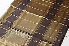 Pavitra . पवित्रा | Handloom Maheshwari Silk Brown Saree With Zari Stripes