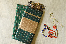 Rekha | Maheshwari Cotton + Silk Dress Material (Top & Dupatta) - Green