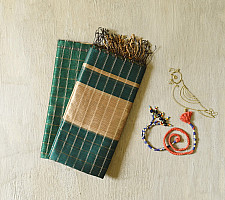 Rekha | Maheshwari Cotton + Silk Dress Material (Top & Dupatta) - Green